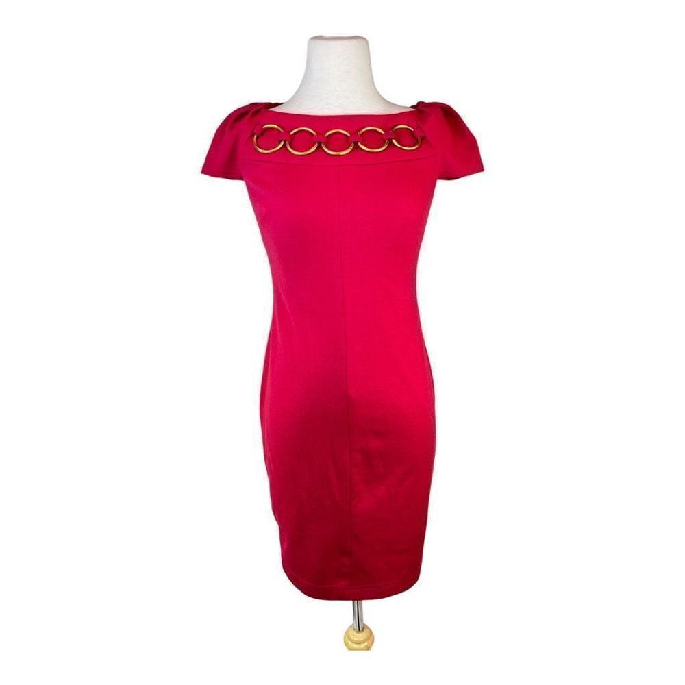 Adrianna Papell Dress Womens Size 4 Red Sheath Cap Sleeve Stretch Cocktail